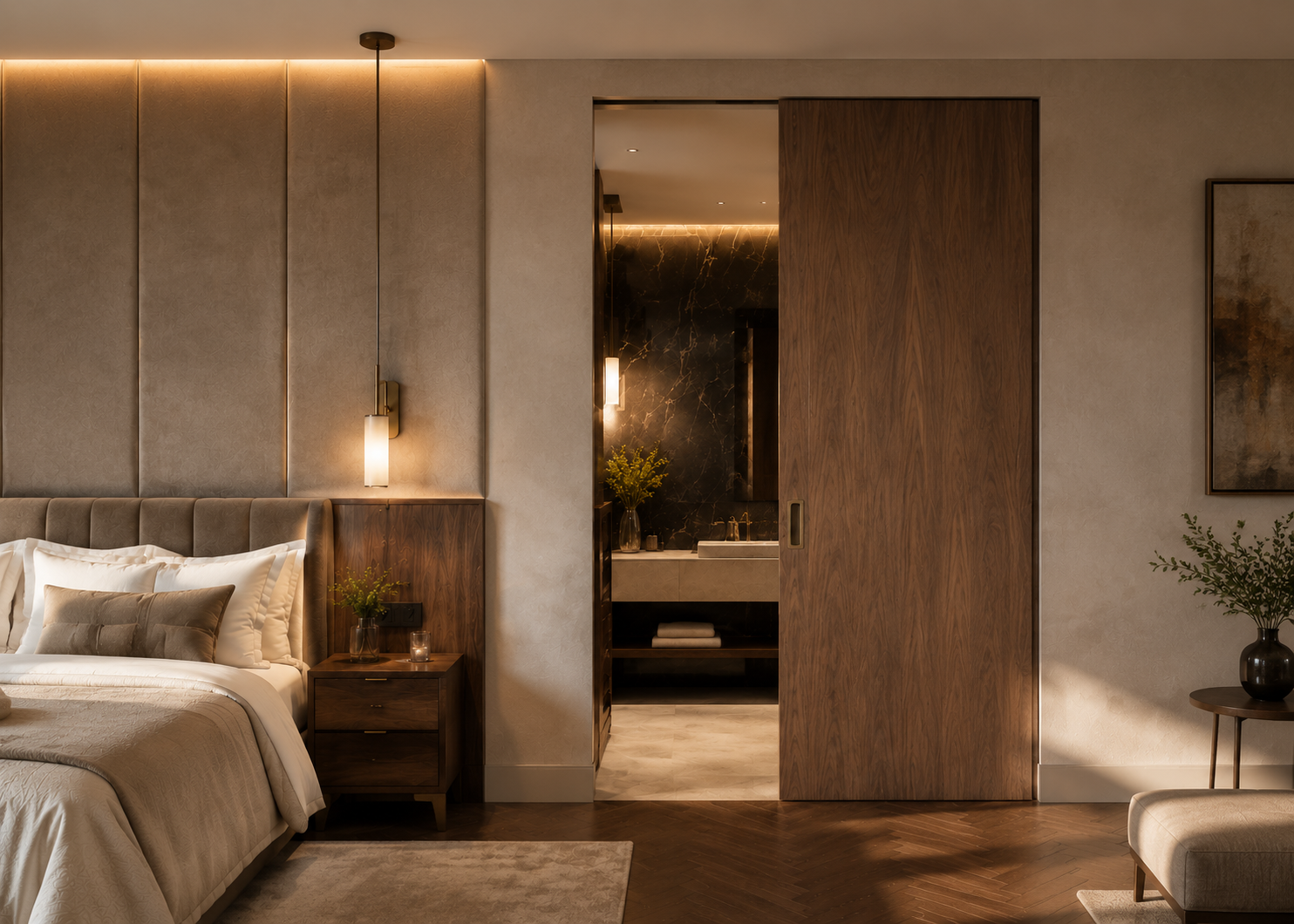 Hotel chique interieur met walnoot deur