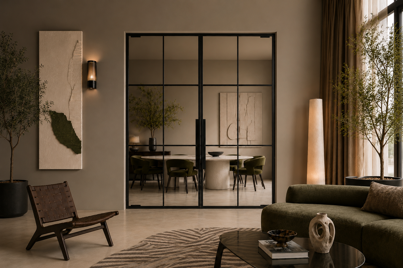 Industrieel interieur met glazen deur