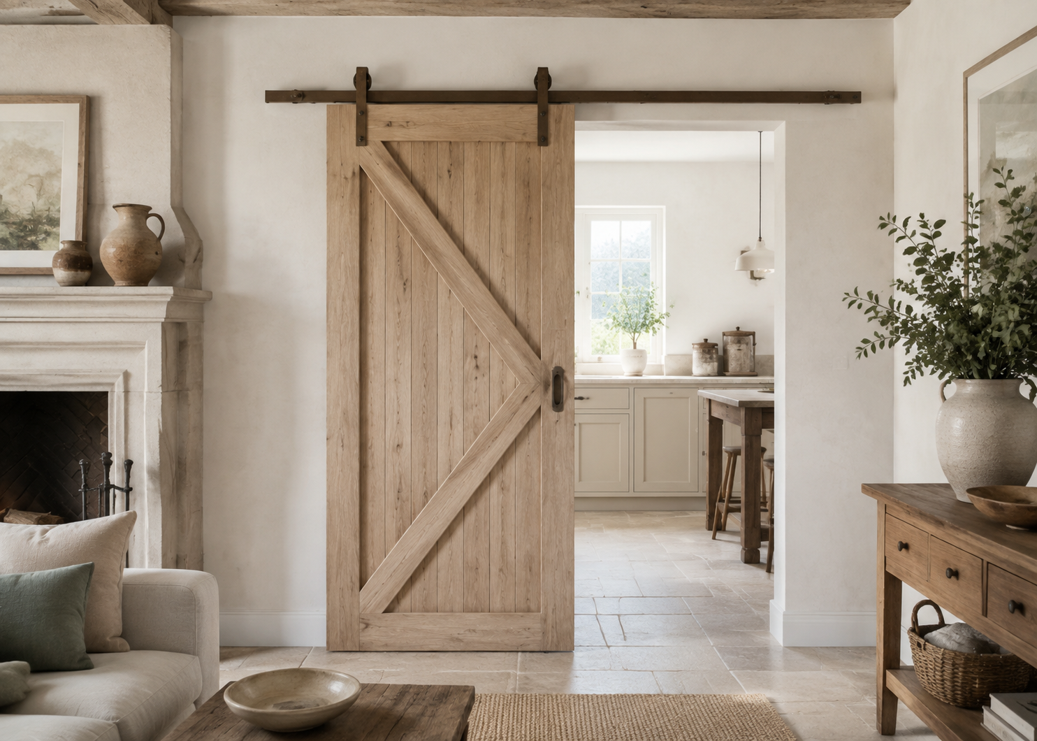 Landelijk interieur met karaktervolle deur