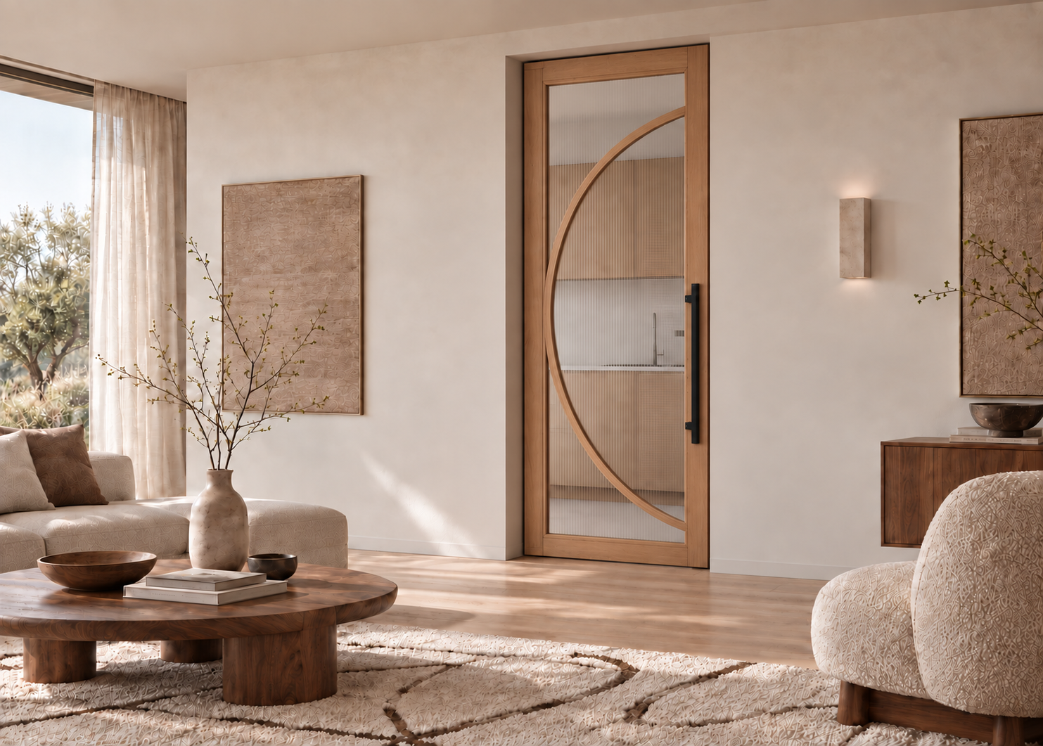 Japandi interieur met lichte eiken deur